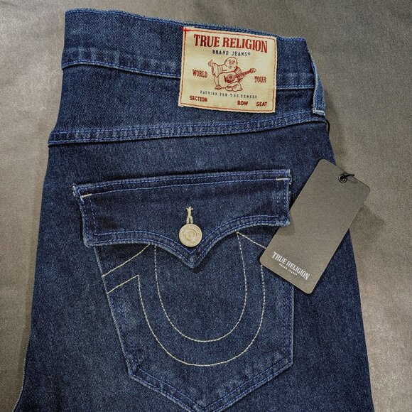 True Religion Rocco SN Flap Relaxed Skinny Jeans Size 36x32 Men Dark Scorched